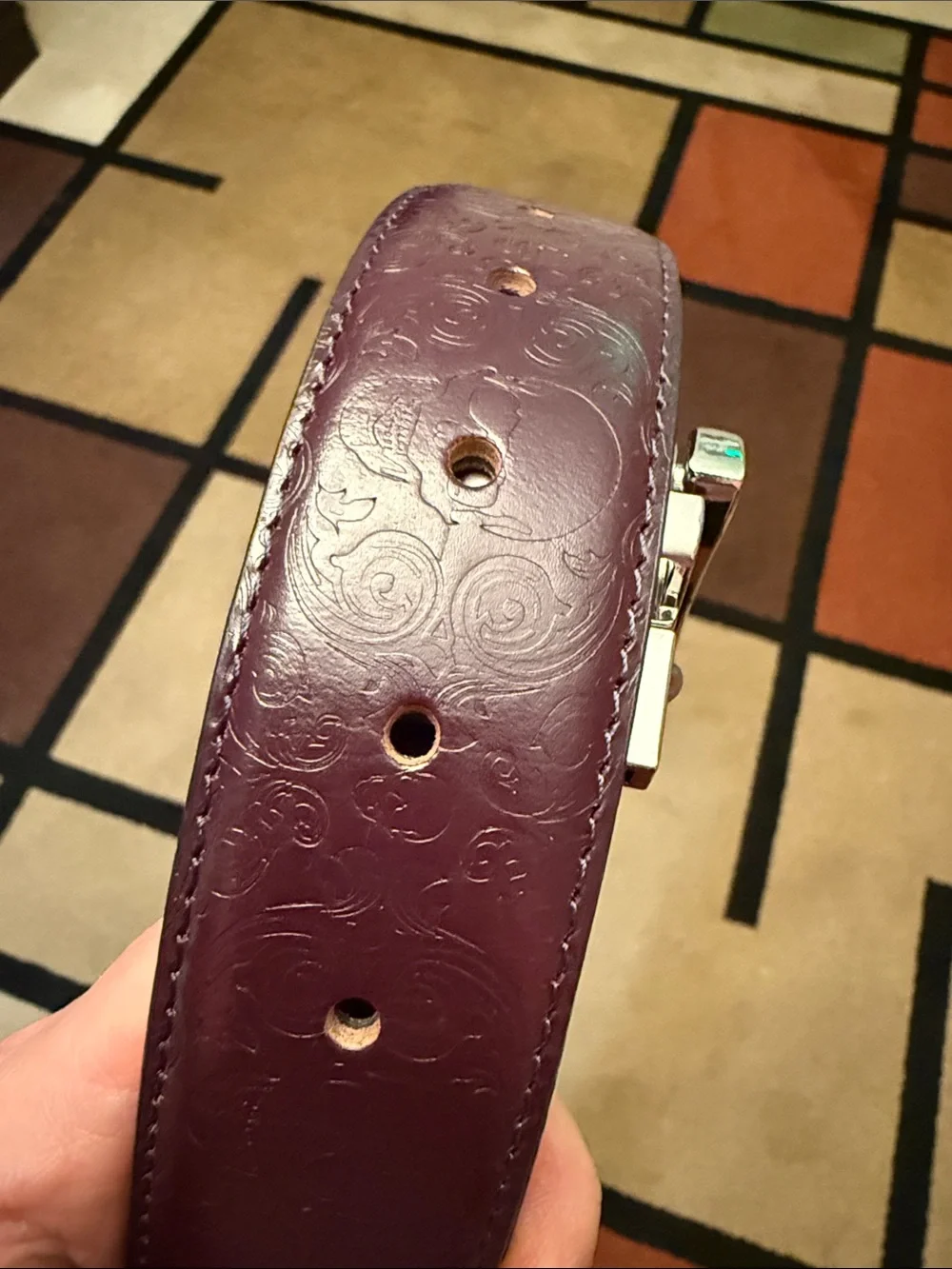 NWT Robert Graham Purple/Tan Reversible Leather Belt 32